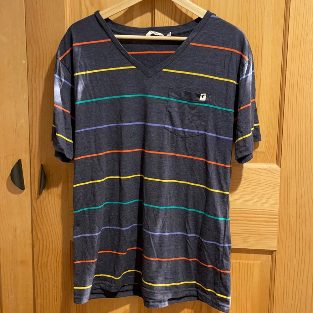 Cotopaxi Navy Striped V-Neck Tee - XL